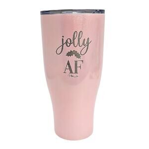 Piper Lou "Jolly AF" Sparkly Pink Tumbler Holiday 8" Tall by 4" Dia - 30 Oz.